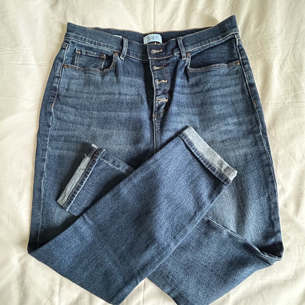 LOFT Dark Blue High-Rise Button-Fly Jeans